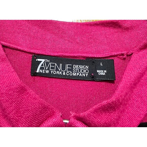 7th Avenue Design Studio Pink V-Neck Sweater L 3/4 Sleeves Rayon/Nylon Womens St - Picture 3 of 7